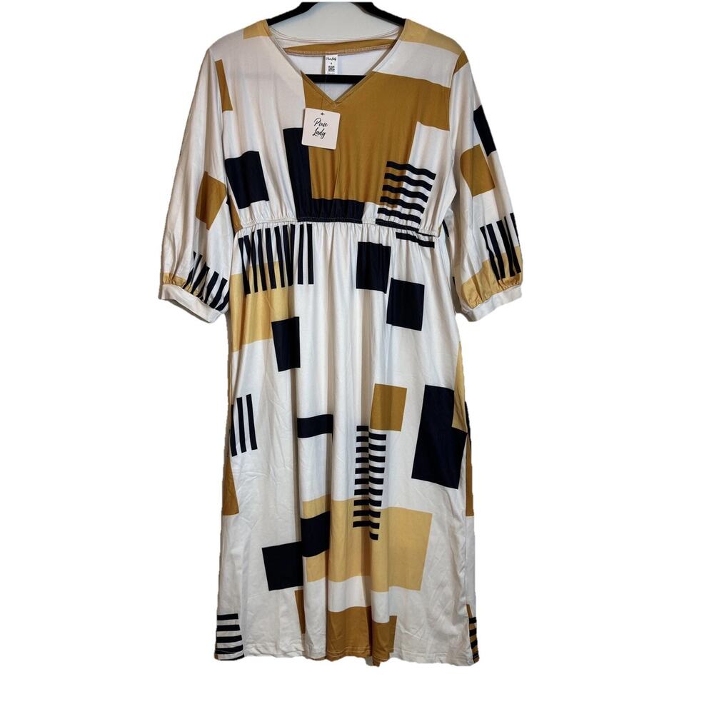 Pixie Lady Midi Dresses for Women V Neck Boho Casual Smocked Waisted‎ Sz M